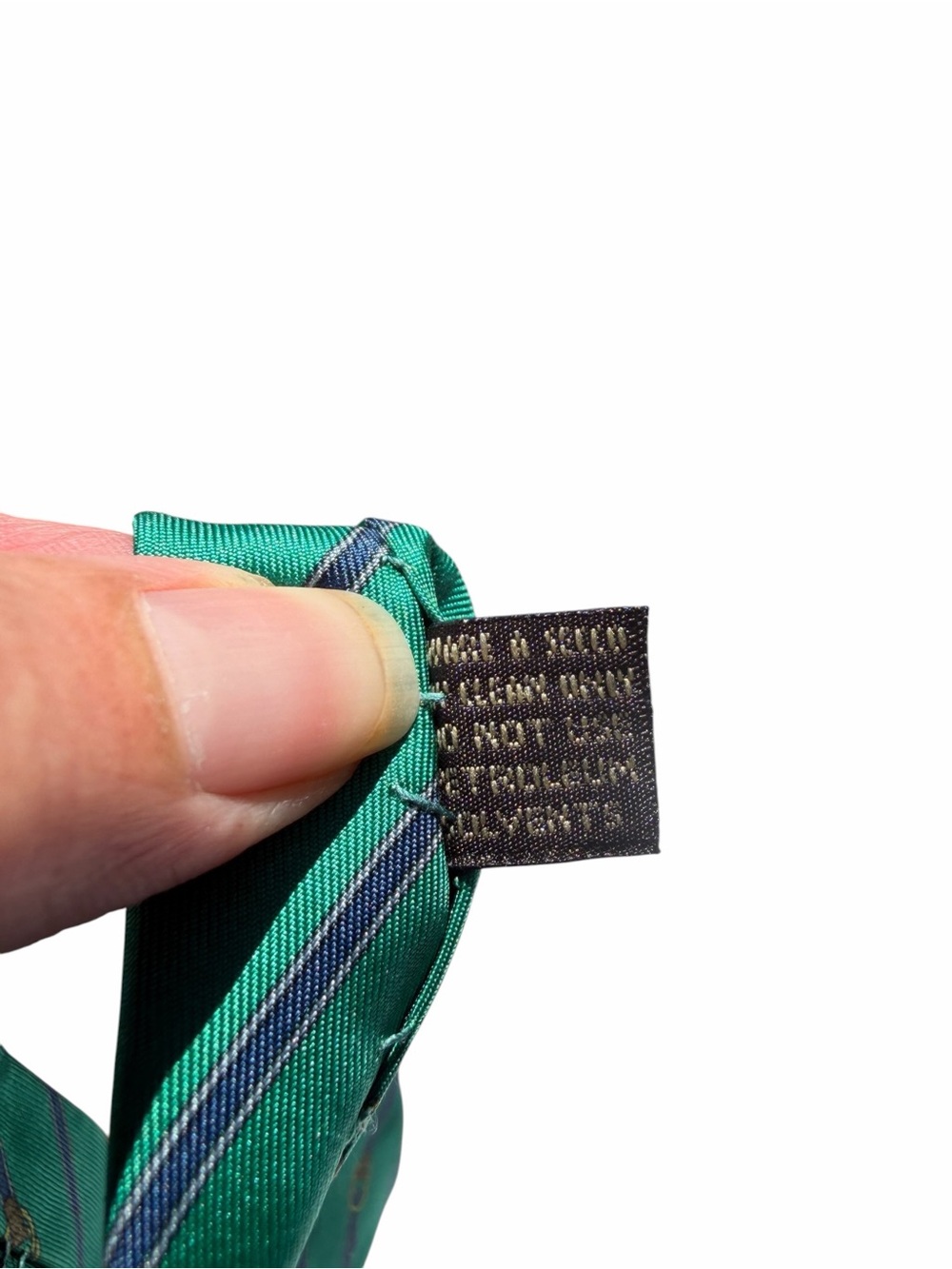 Gucci Green Tie with Navy Diagonal Stripes and Gold Motifs vintage repurpose - Picture 5 of 10